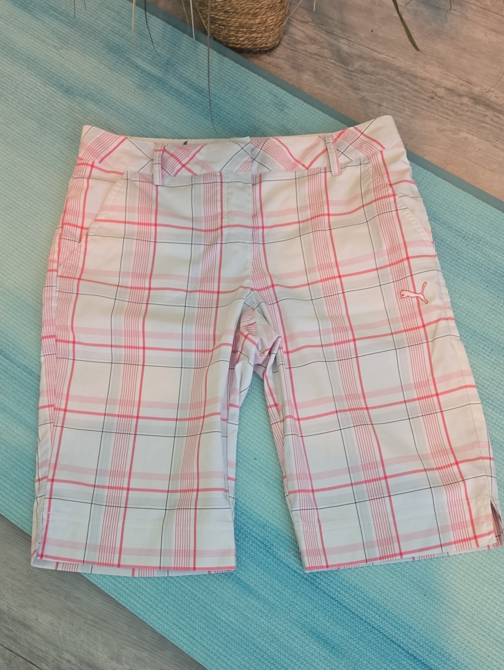 PUMA Womens' White & Pink Plaid Golf Shorts
